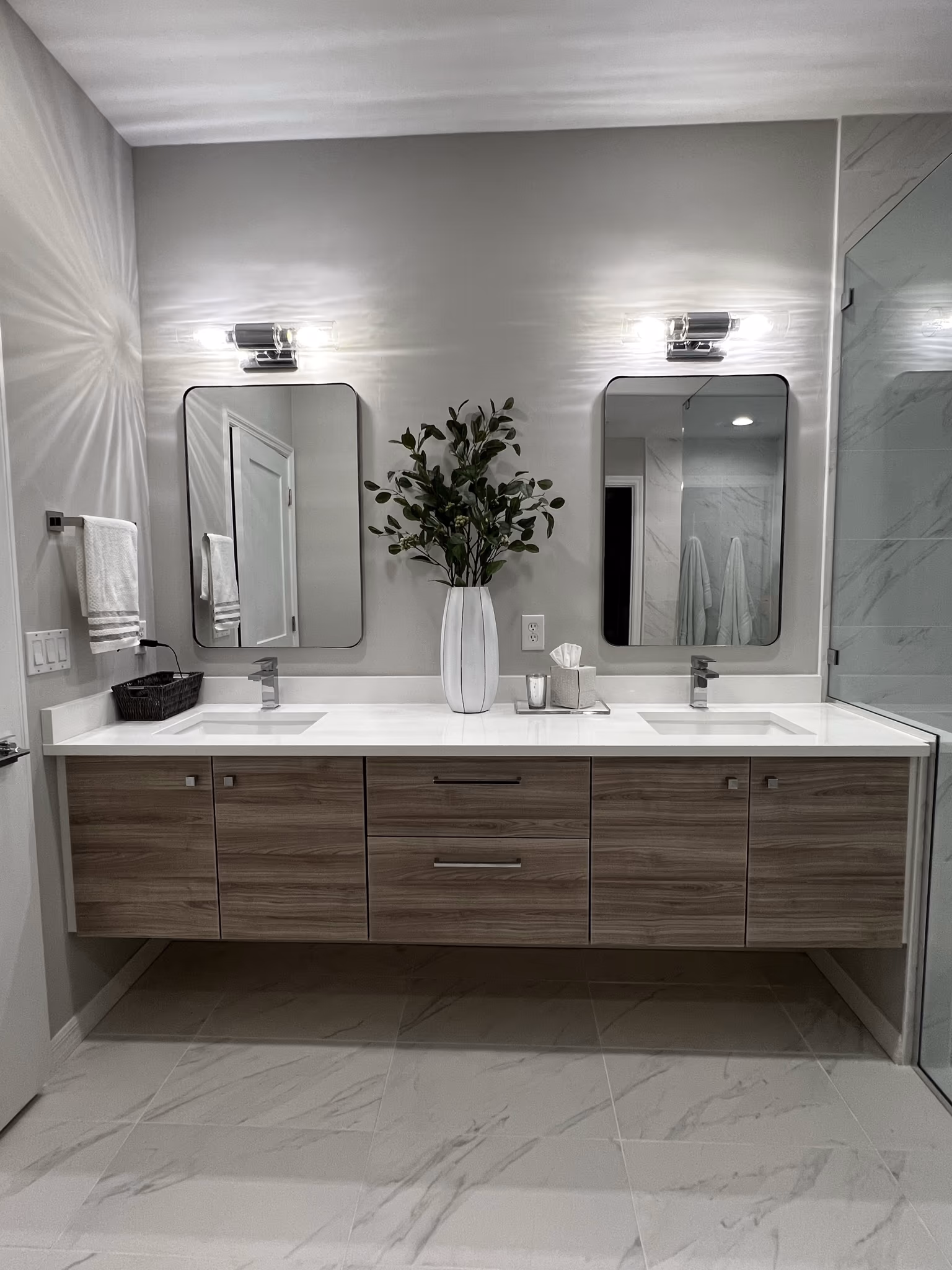Custom bathroom remodel with a tiled walk-in shower