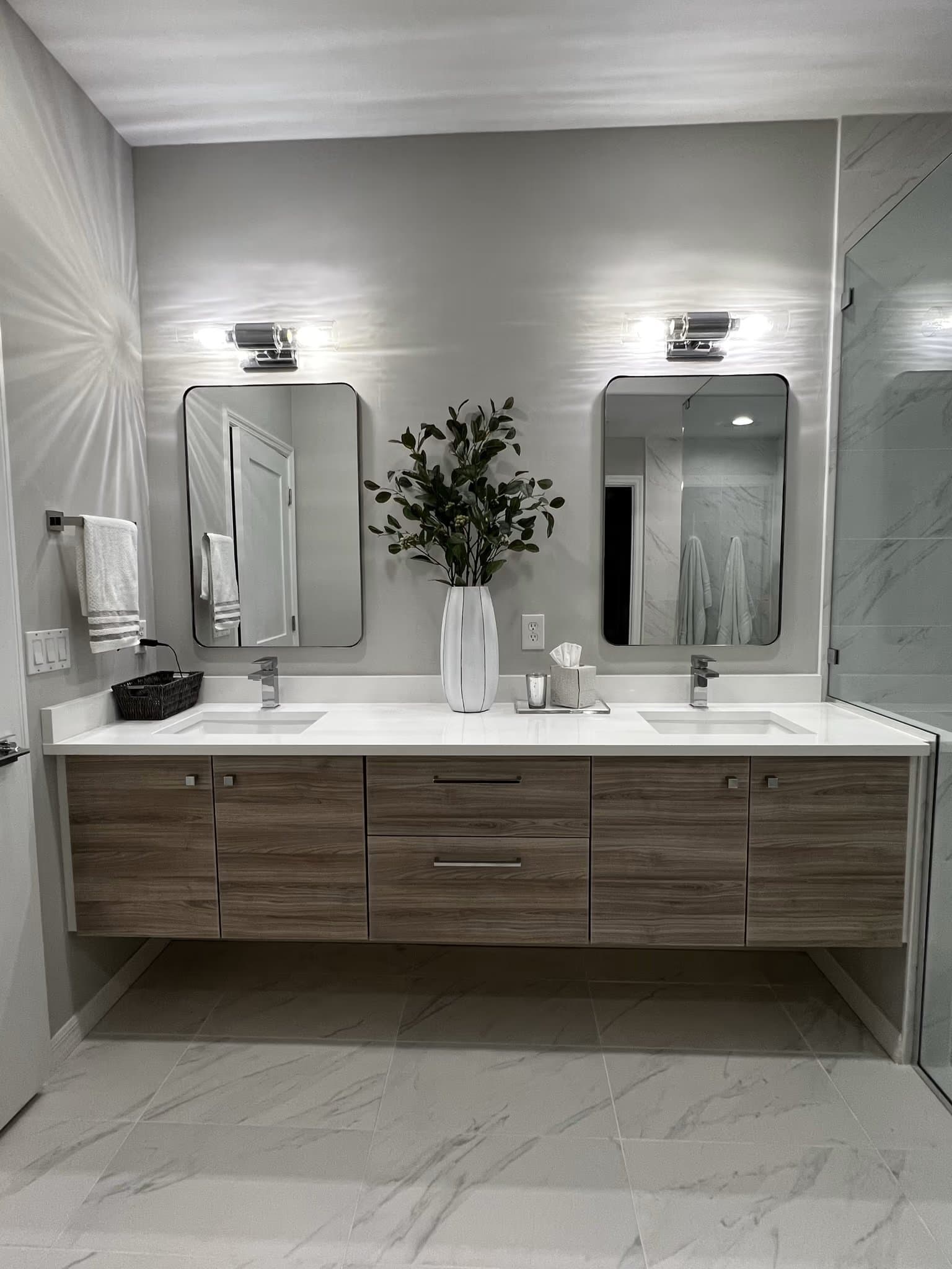Custom bathroom remodel with a tiled walk-in shower